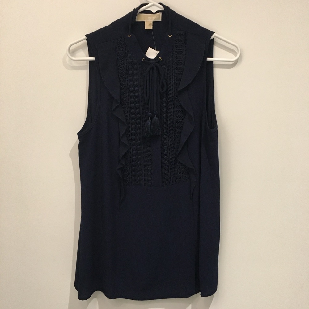 Michael Kors Navy Tassle Top